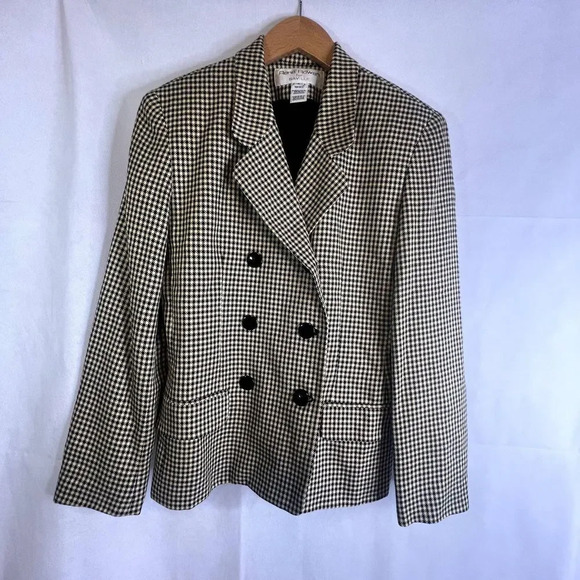 Rena Rowan for Saville Houndstooth Wool Blend Double Breasted Blazer Size 4 - Picture 10 of 10